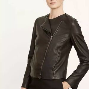 NWOT Vince chocolate-brown asymmetrical zip soft leather jacket size S